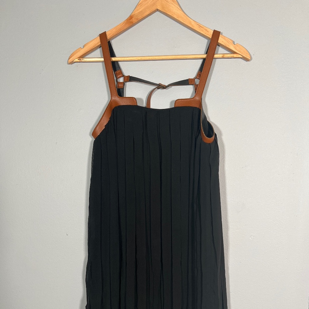 Dejavu Pleated Leather Harness Dress